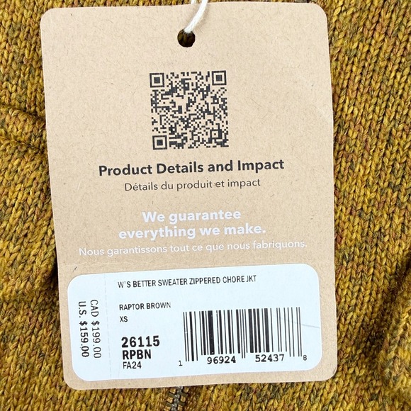 Patagonia‎ Better Sweater Chore Jacket Womens Size XS Brown 26115 Zip Fleece NWT - Picture 4 of 8